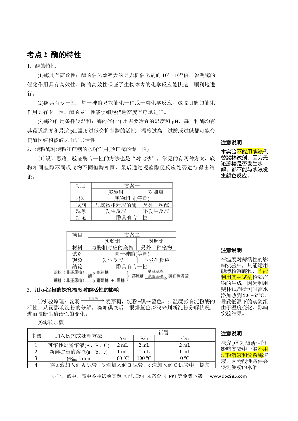 高中生物 知识清单05+酶和ATP（4大考点+6个易错点）.docx