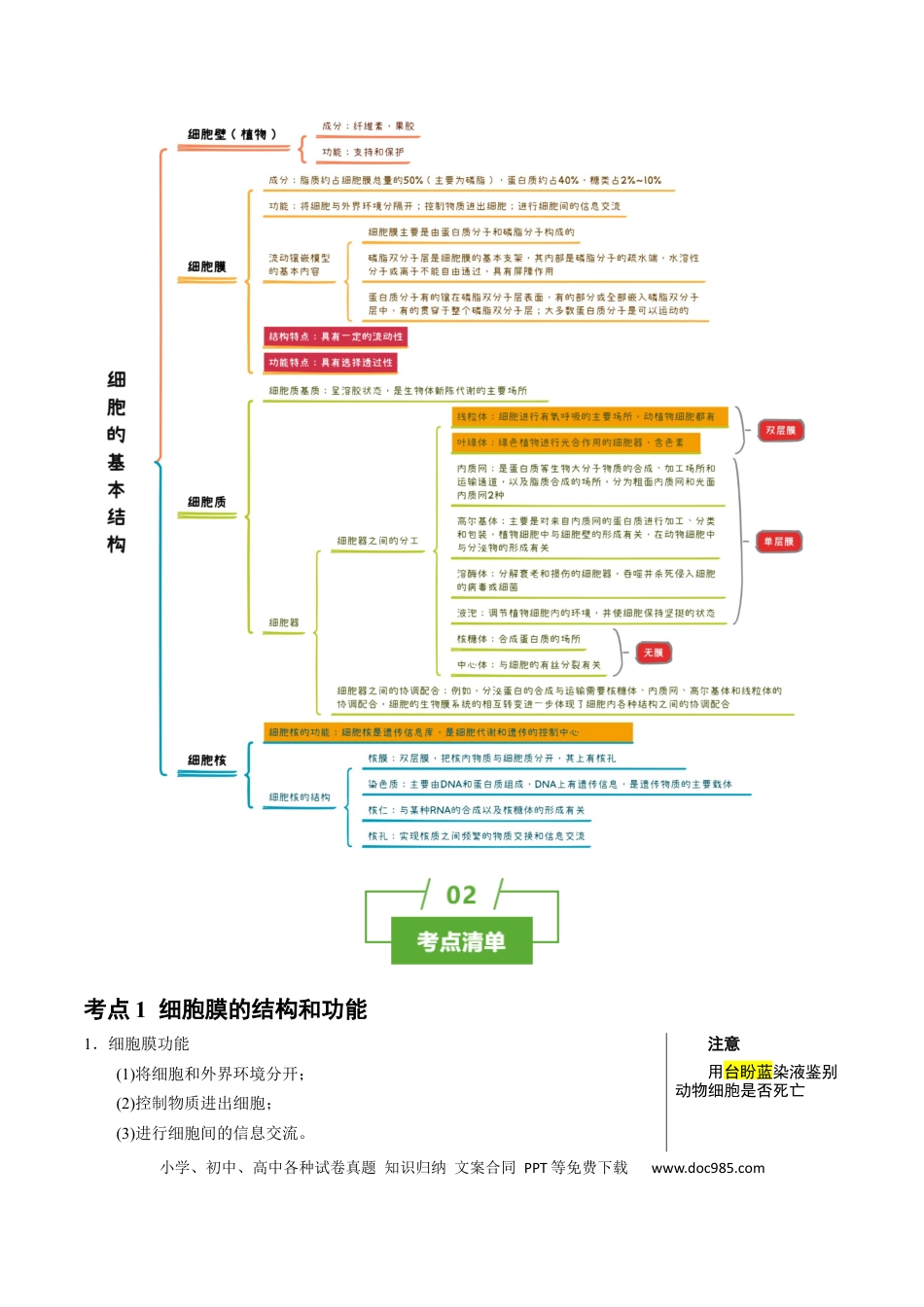 高中生物 知识清单03+细胞的基本结构（4大考点+8个易错点）.docx