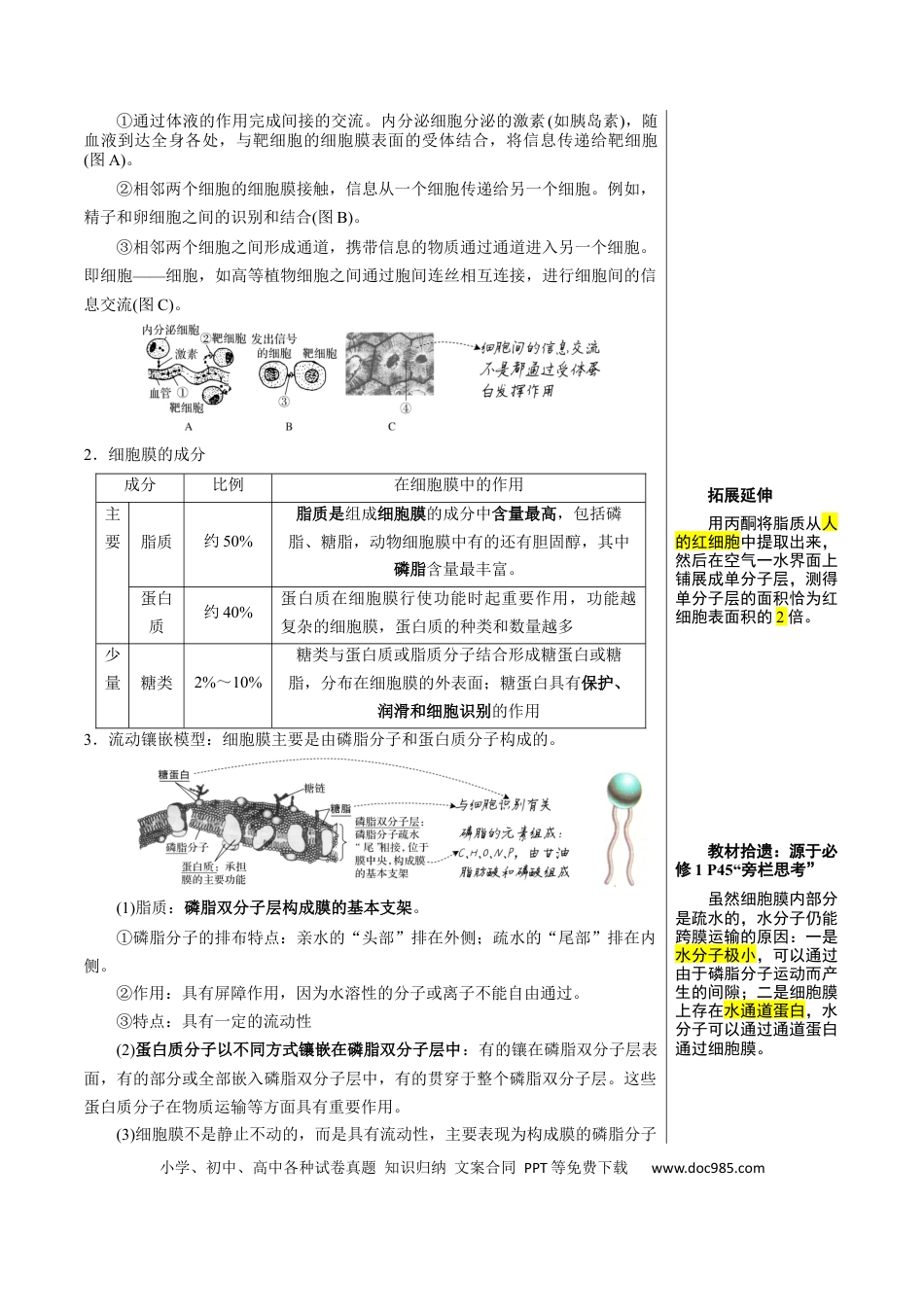 高中生物 知识清单03+细胞的基本结构（4大考点+8个易错点）.docx