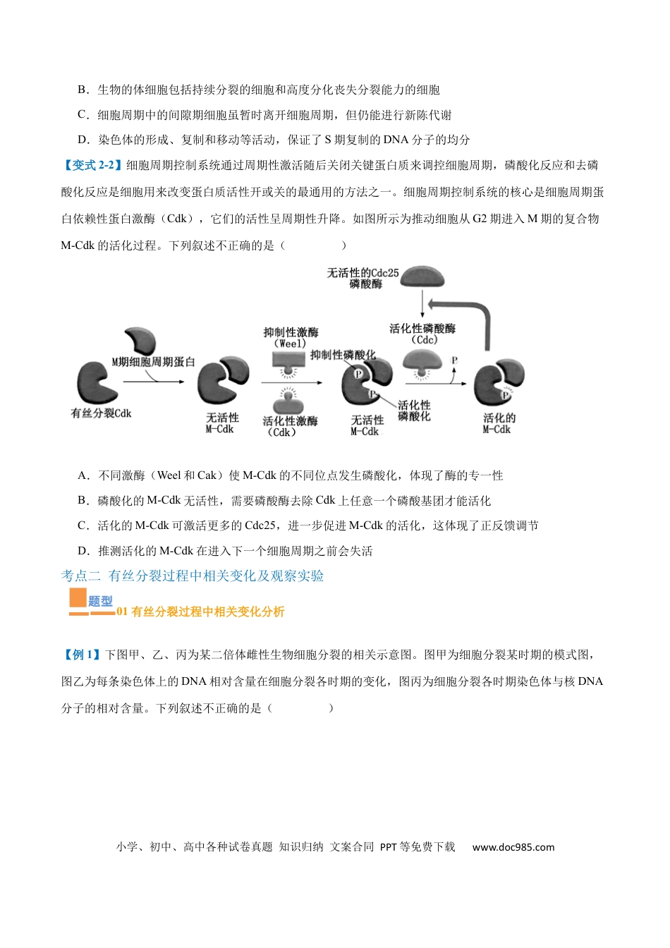 高中生物考点题型突破——专题07 细胞生命历程（7大题型）（原卷版）.docx