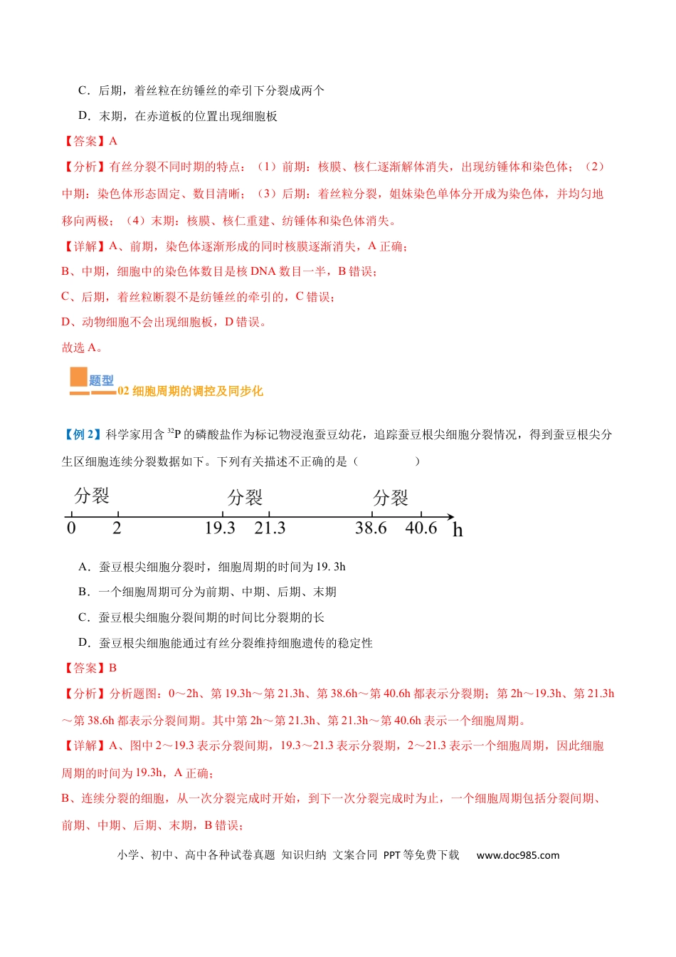 高中生物考点题型突破——专题07 细胞生命历程（7大题型）（解析版）.docx