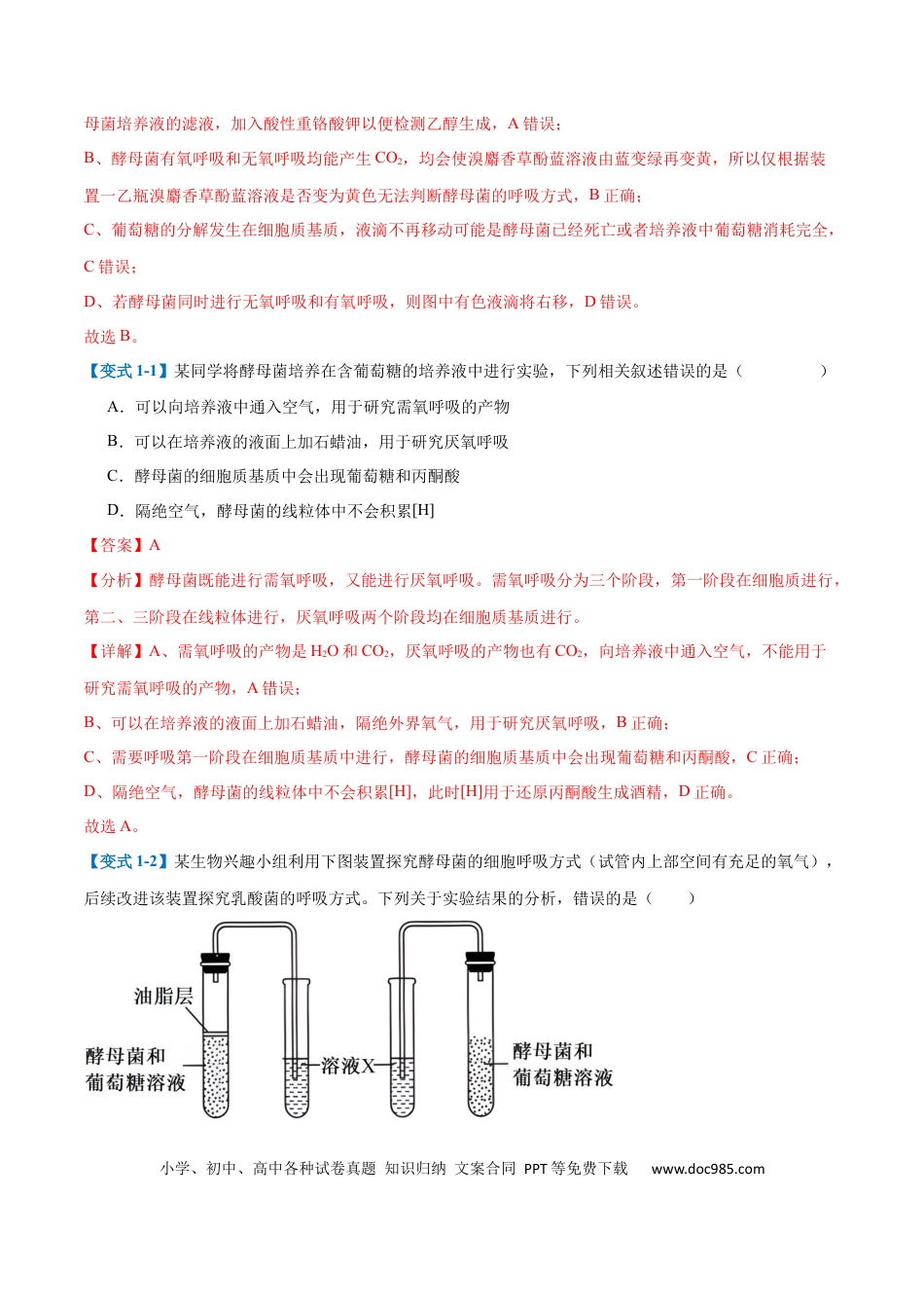高中生物考点题型突破——专题04 细胞呼吸（4大题型）（解析版）.docx