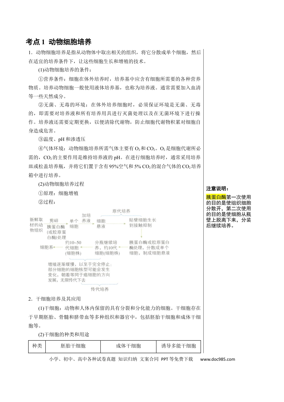 高中生物 知识清单35 动物细胞工程（3大考点+3个易错点）.docx