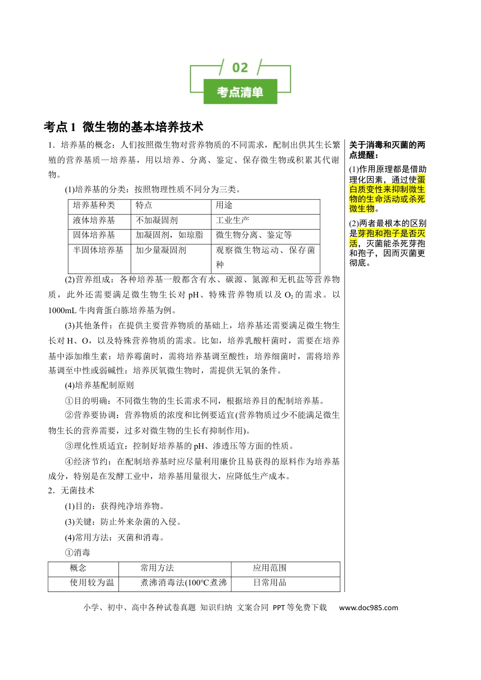 高中生物 知识清单33 微生物的培养技术和应用（2大考点+7个易错点）.docx