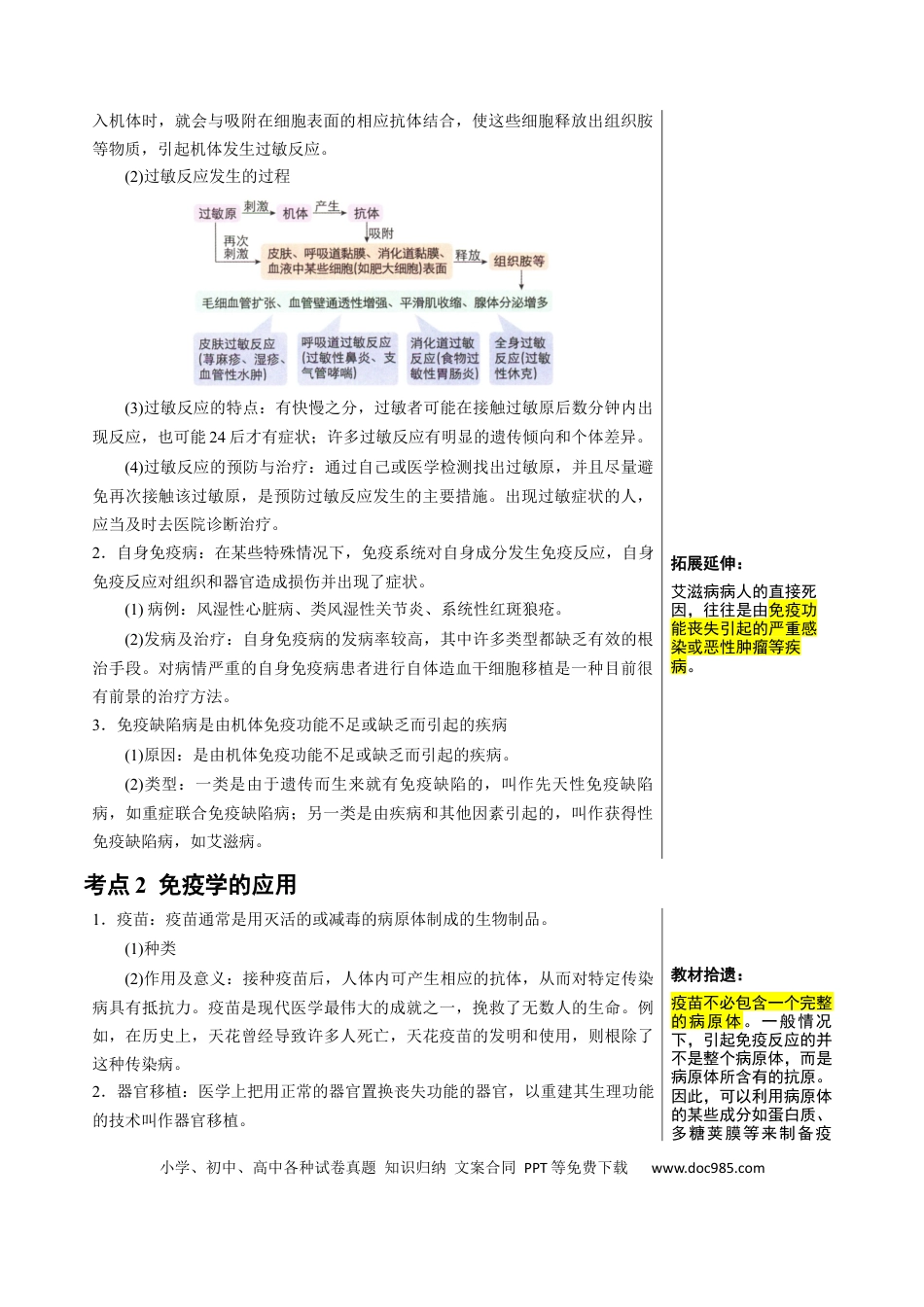 高中生物 知识清单25 免疫失调及免疫学应用（2大考点+4个易错点）.docx