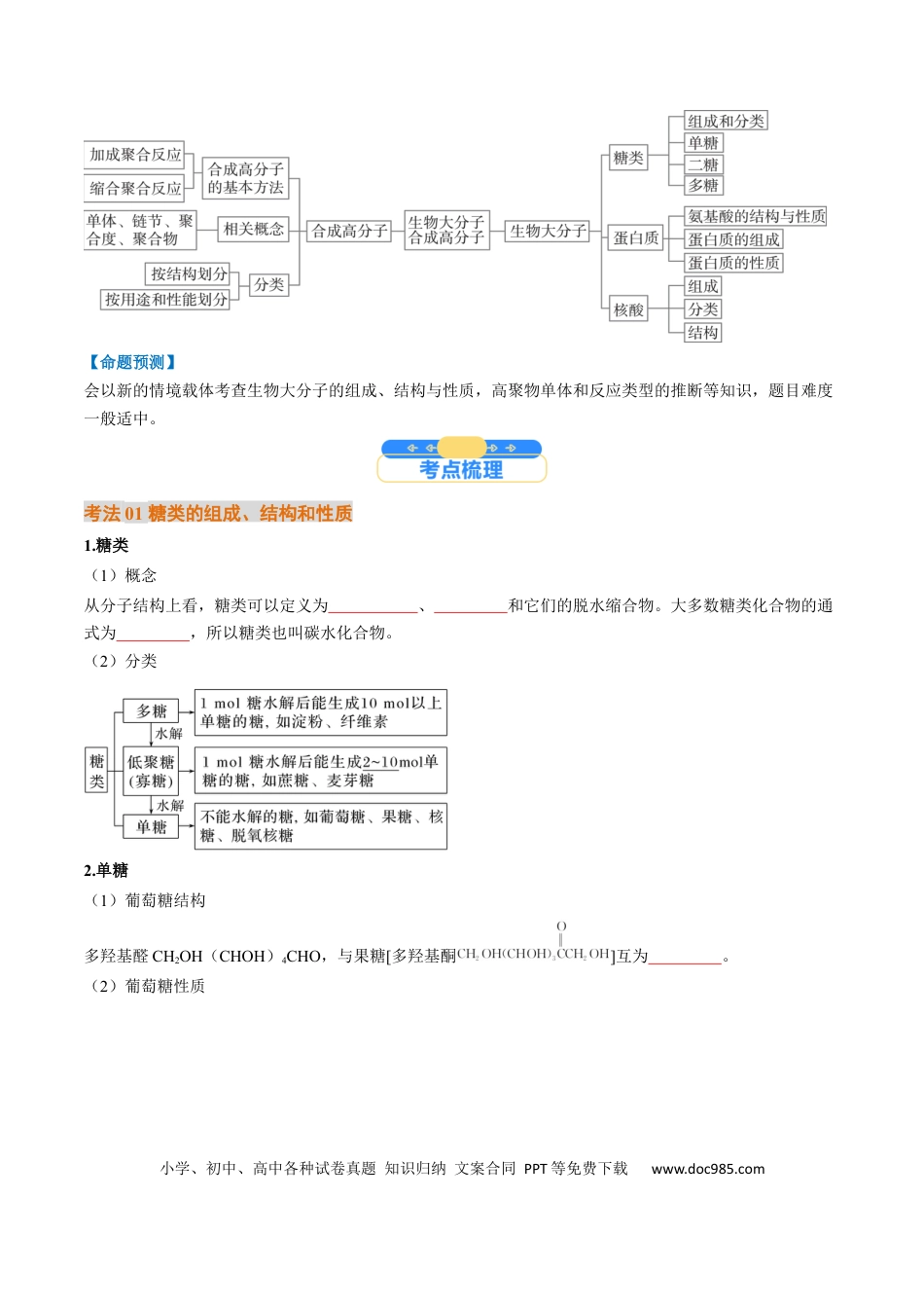 高中化学核心考点精讲精练37 生物大分子、合成高分子-（原卷版）.docx
