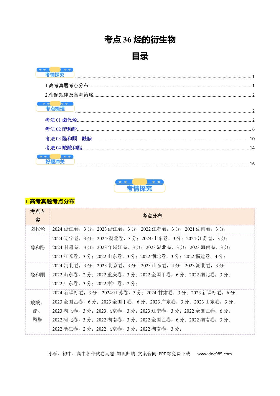 高中化学核心考点精讲精练36 烃的衍生物-（原卷版）.docx