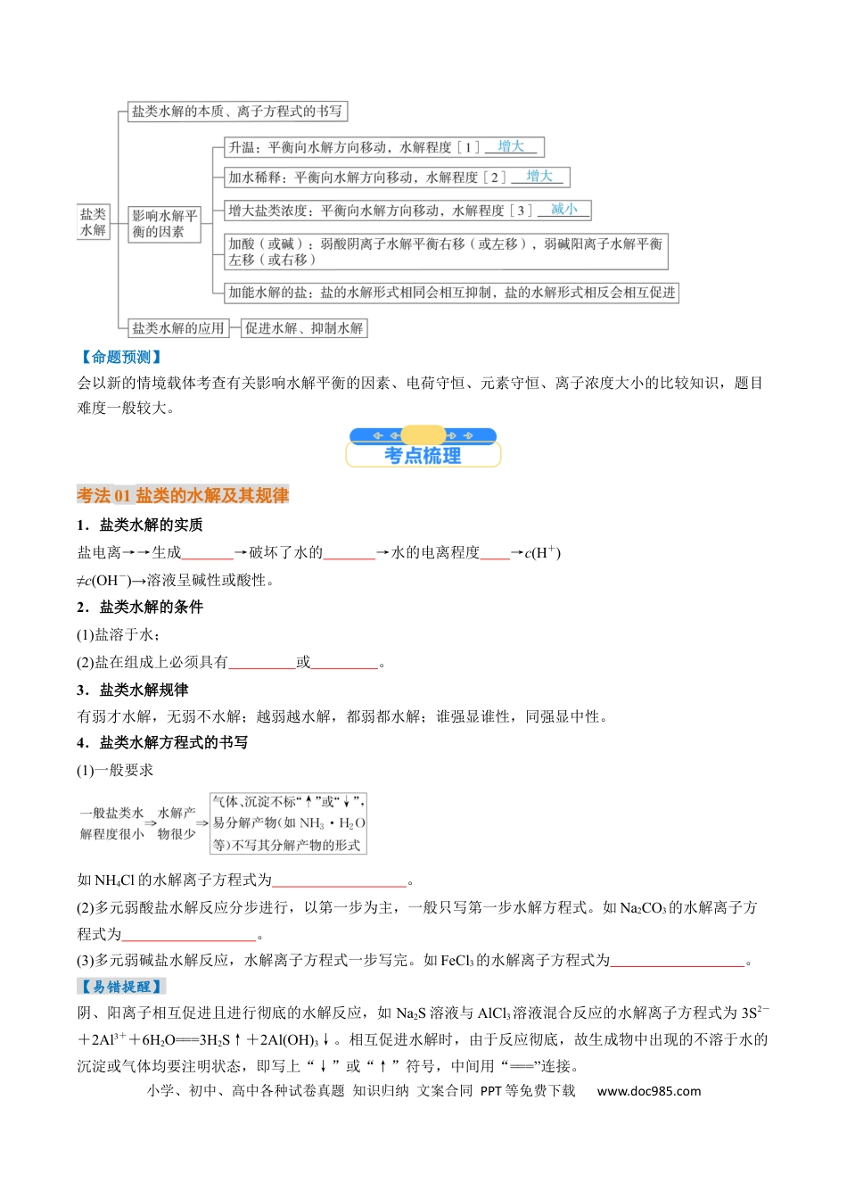 高中化学核心考点精讲精练31  盐类的水解-（原卷版）.docx