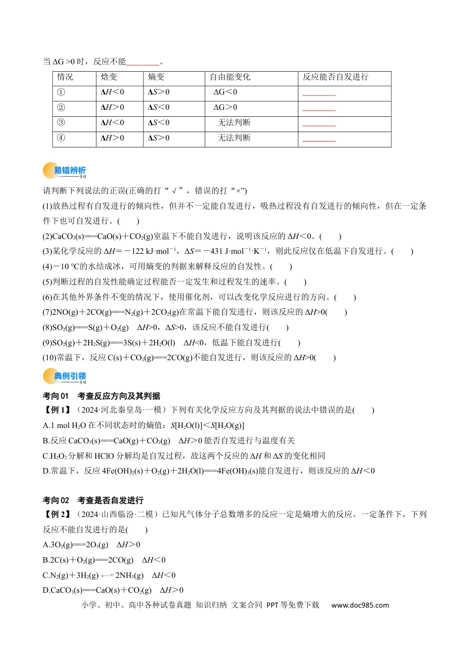 高中化学核心考点精讲精练28 化学反应的方向、化学反应的调控-（原卷版）.docx