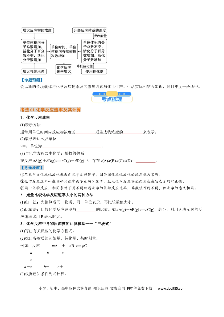 高中化学核心考点精讲精练25 化学反应速率及其影响因素-（原卷版）.docx