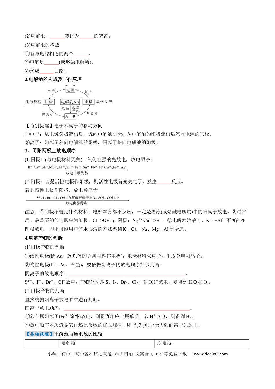 高中化学核心考点精讲精练23  电解池   金属的腐蚀与防护-（原卷版）.docx