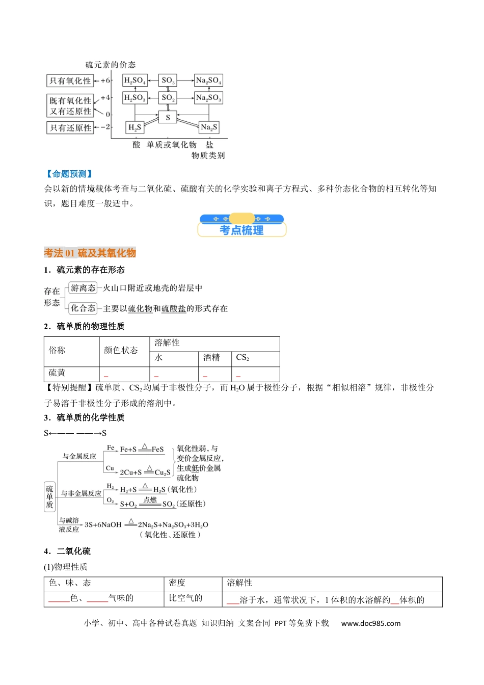 高中化学核心考点精讲精练14  硫及其化合物-（原卷版）.docx