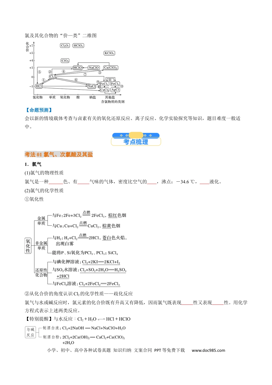 高中化学核心考点精讲精练13  氯及其化合物-（原卷版）.docx