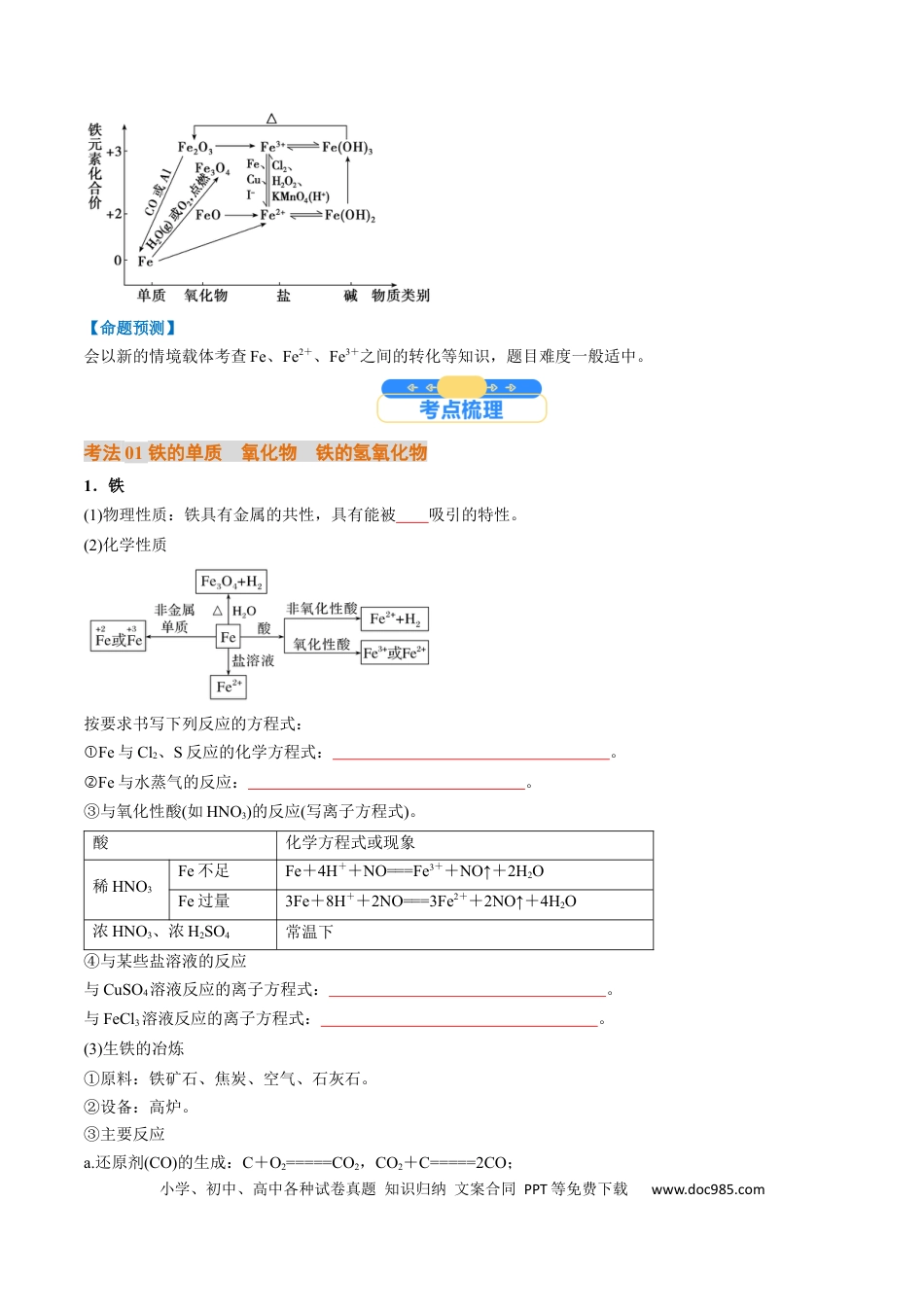 高中化学核心考点精讲精练10  铁及其重要化合物-（原卷版）.docx