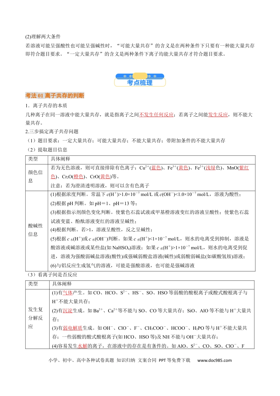 高中化学核心考点精讲精练03  离子共存  离子检验与推断-（解析版）.docx