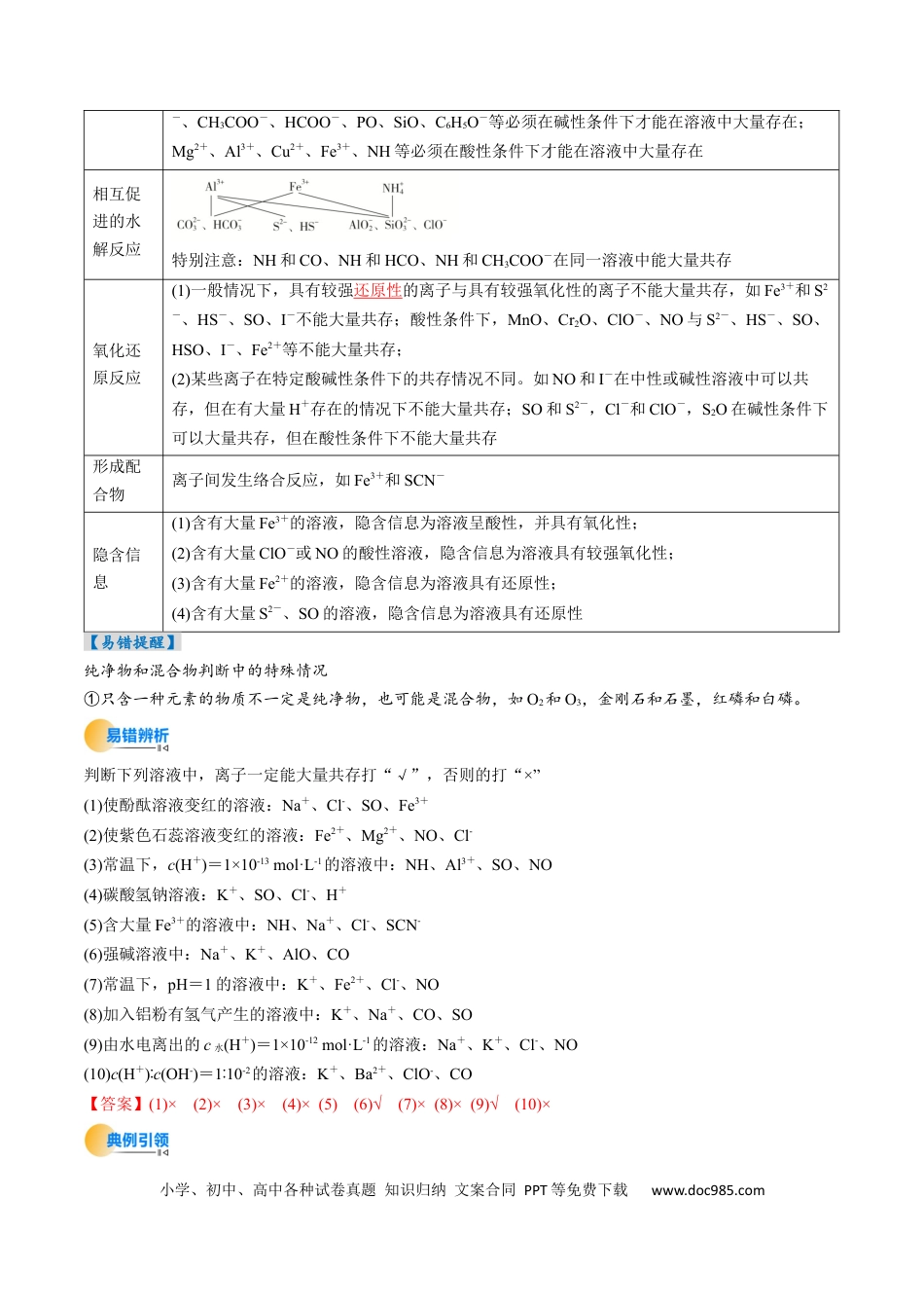 高中化学核心考点精讲精练03  离子共存  离子检验与推断-（解析版）.docx