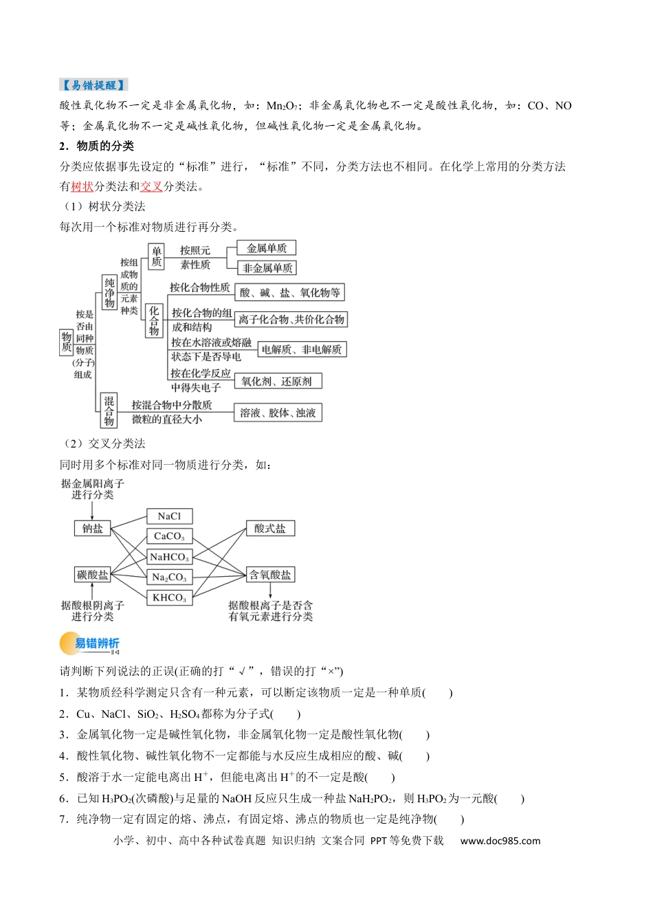 高中化学核心考点精讲精练01  物质的分类及转化-（解析版）.docx
