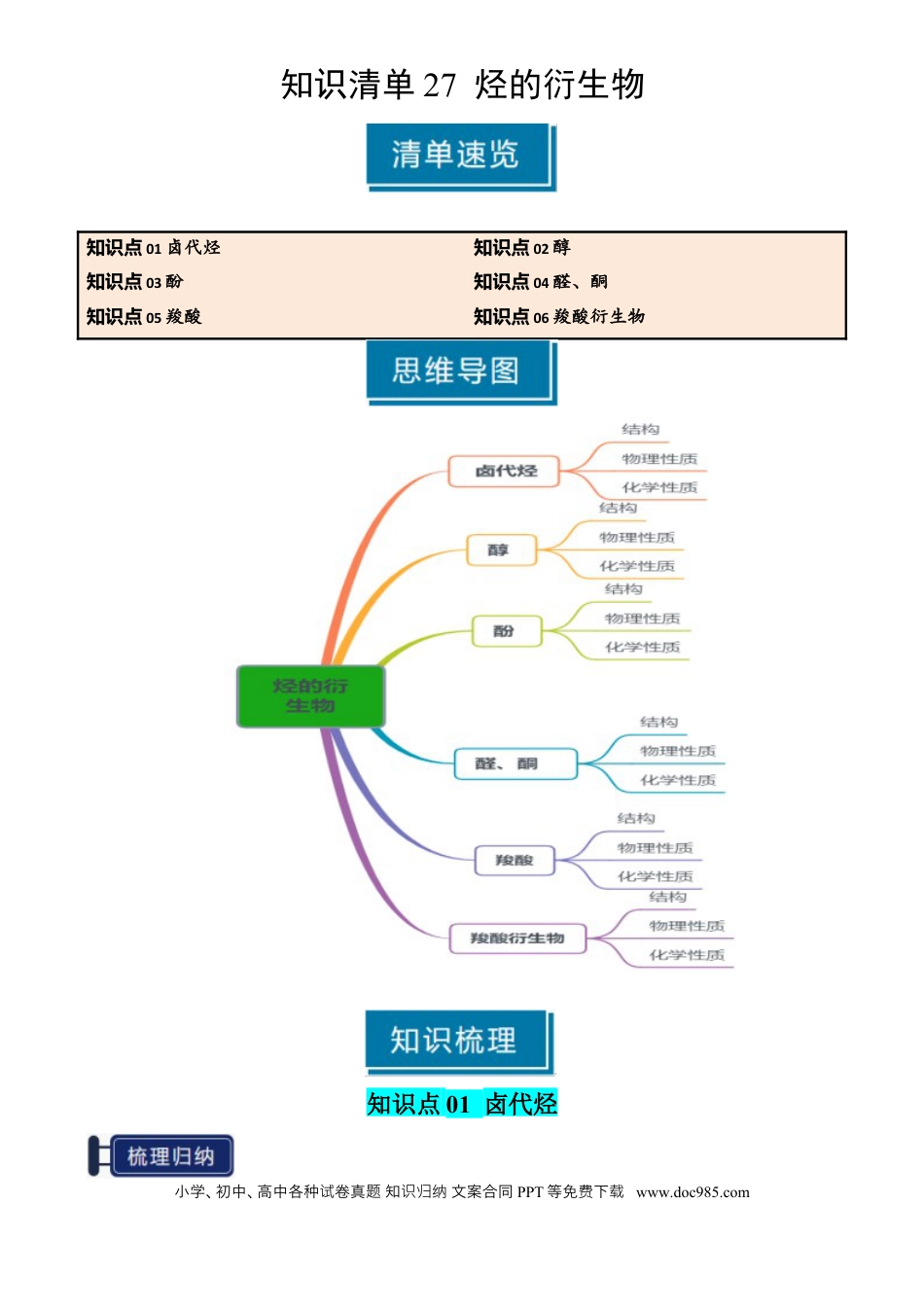 高中化学知识清单27 烃的衍生物-（原卷版）.docx