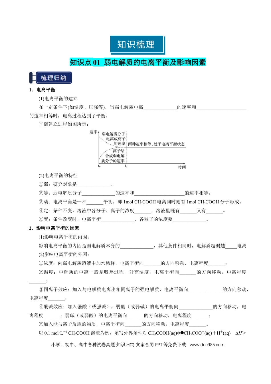 高中化学知识清单21 电离平衡-（原卷版）.docx