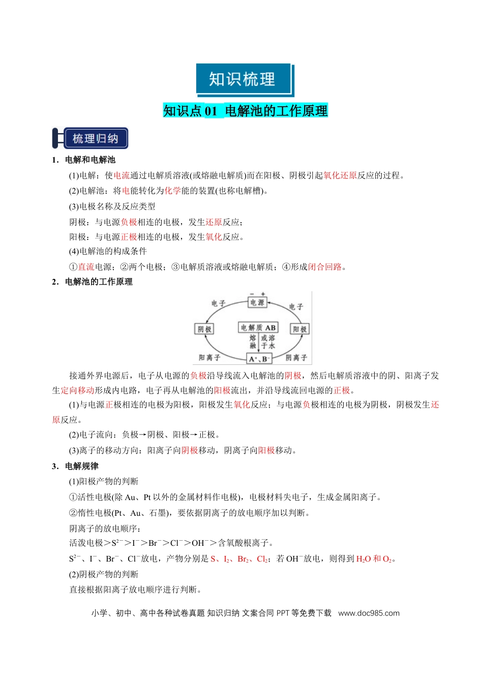 高中化学知识清单19 电解池 金属的腐蚀与防护-（解析版）.docx