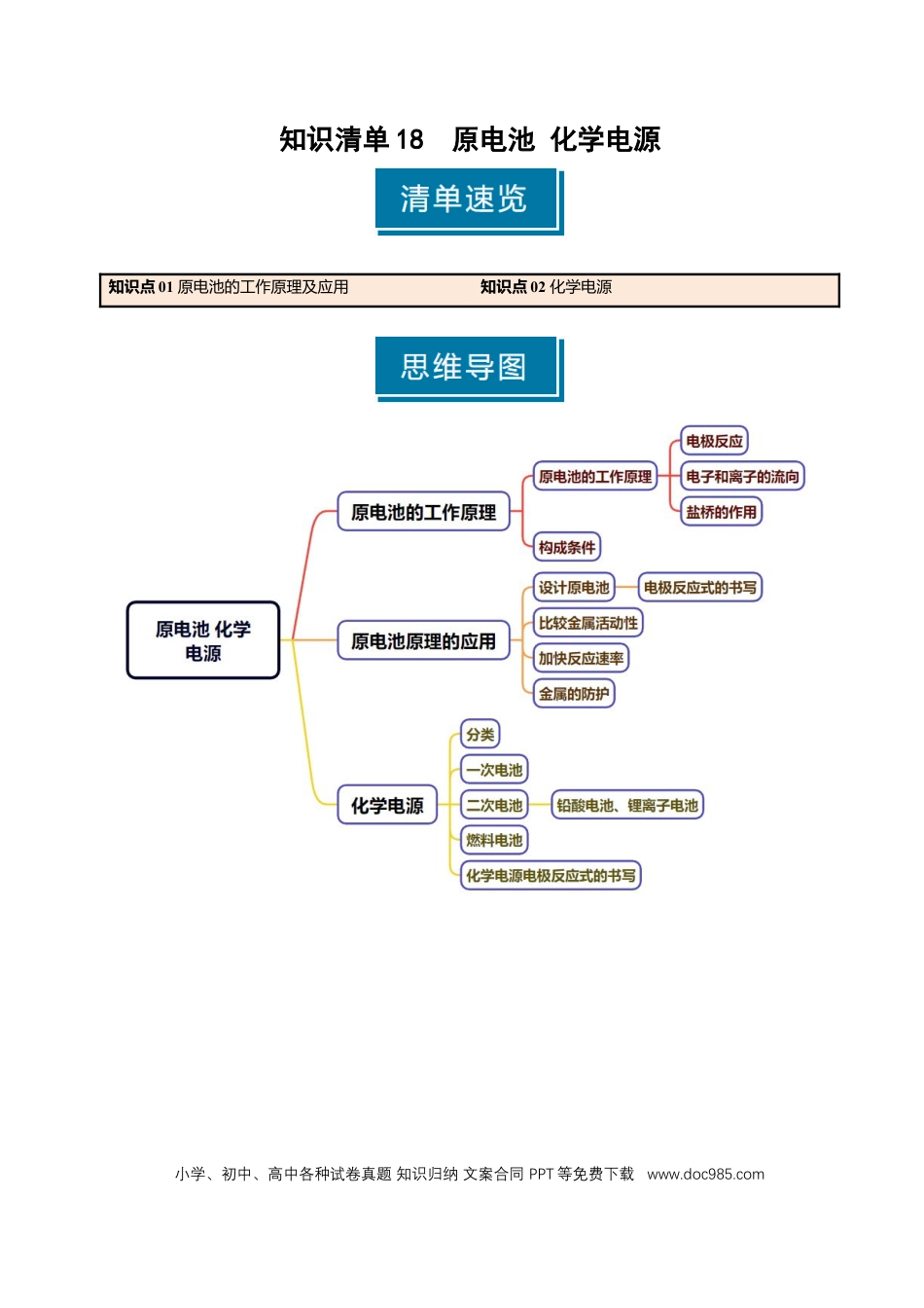 高中化学知识清单18 原电池 化学电源-（解析版）.docx