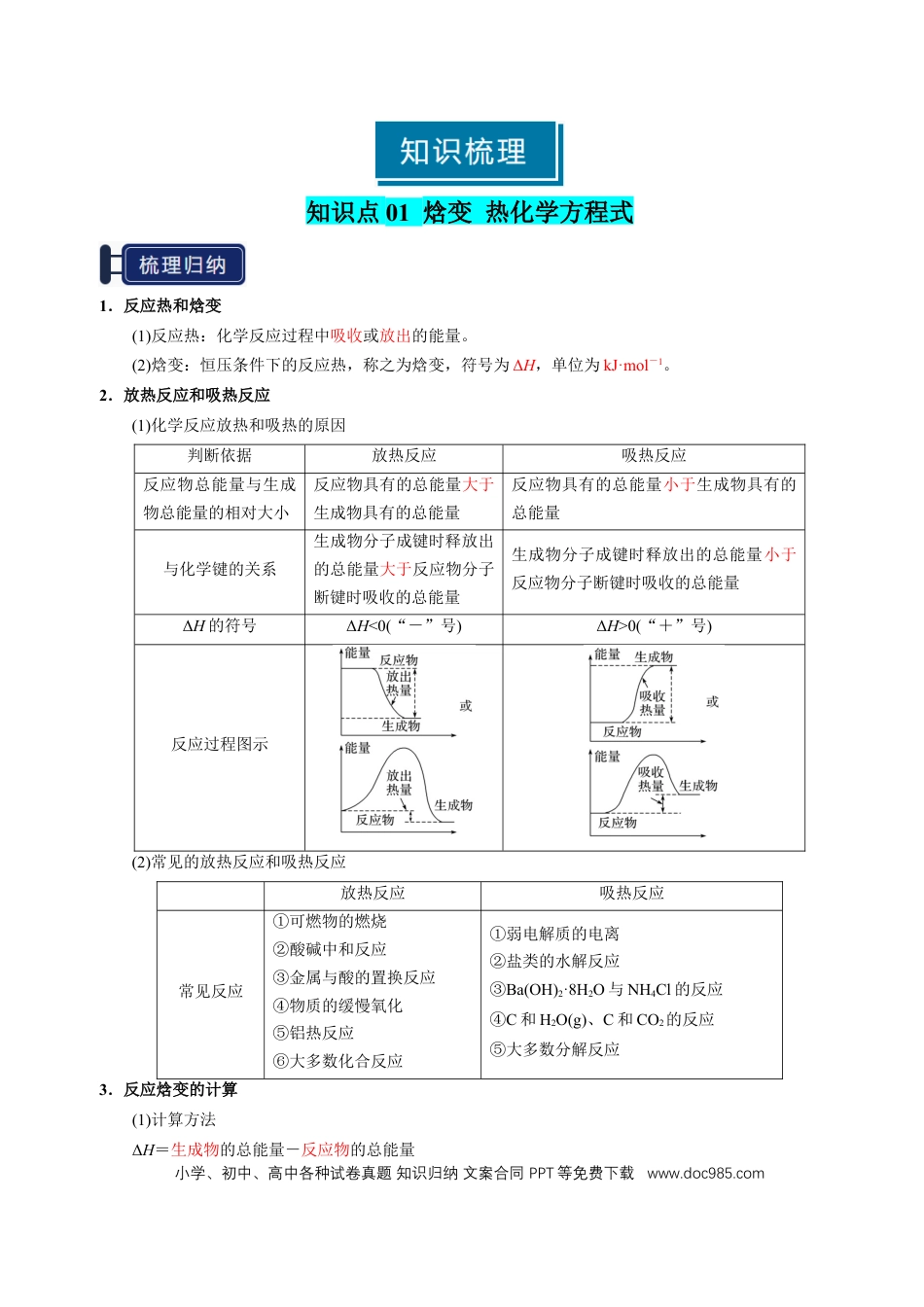 高中化学知识清单17 化学反应的热效应-（解析版）.docx