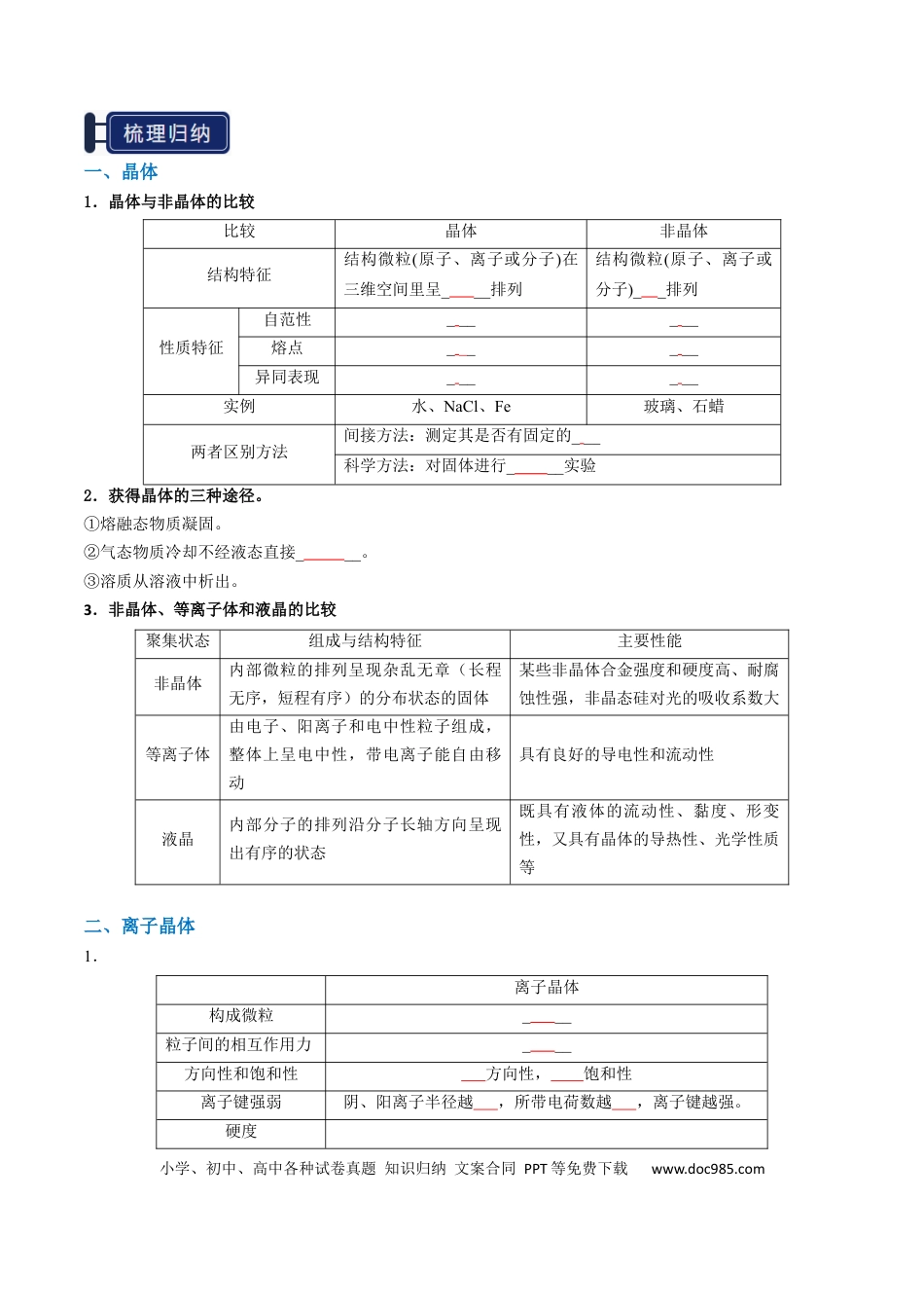 高中化学知识清单16 晶体结构与性质（原卷版）.docx