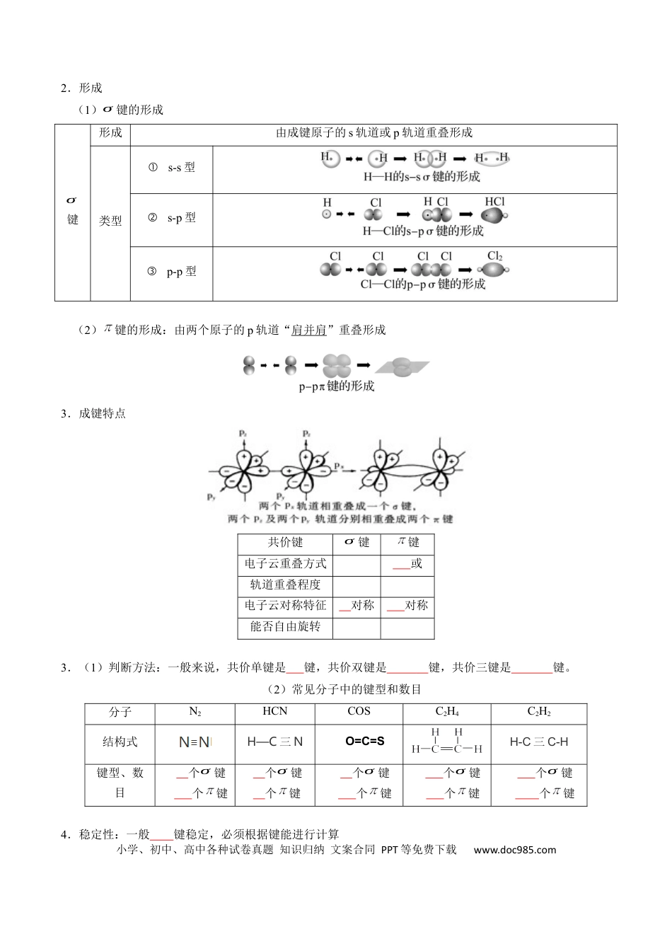 高中化学知识清单15 分子结构与性质、化学键（原卷版）.docx