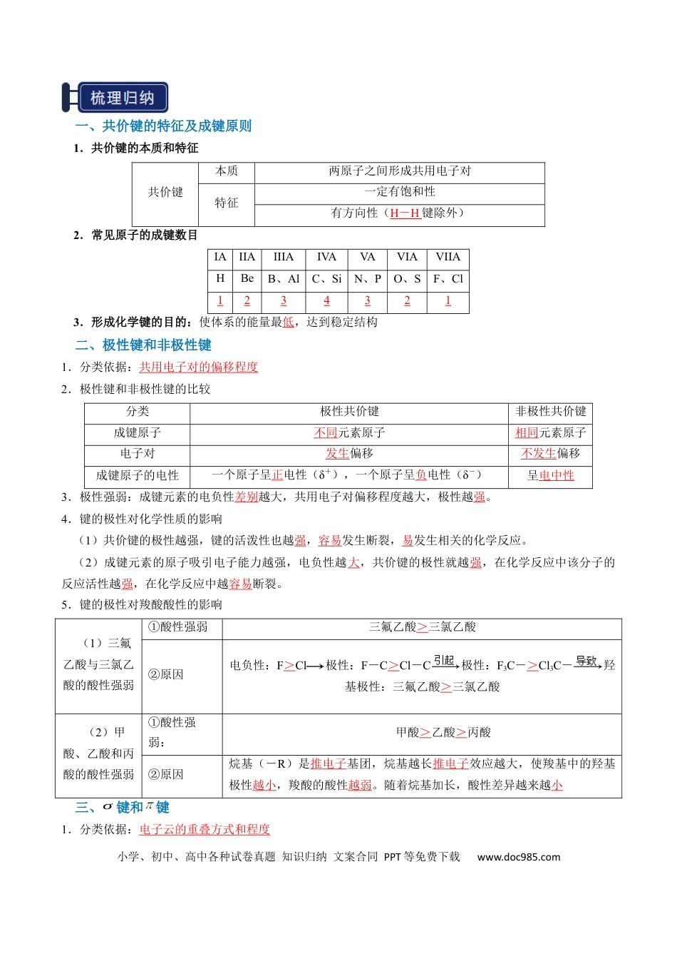 高中化学知识清单15 分子结构与性质、化学键（解析版）.docx