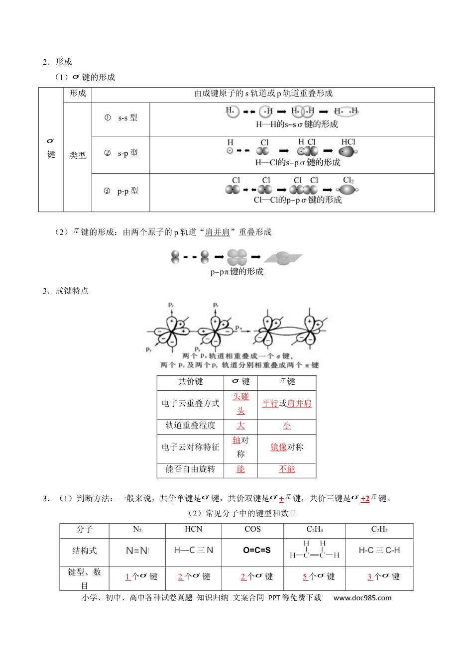 高中化学知识清单15 分子结构与性质、化学键（解析版）.docx