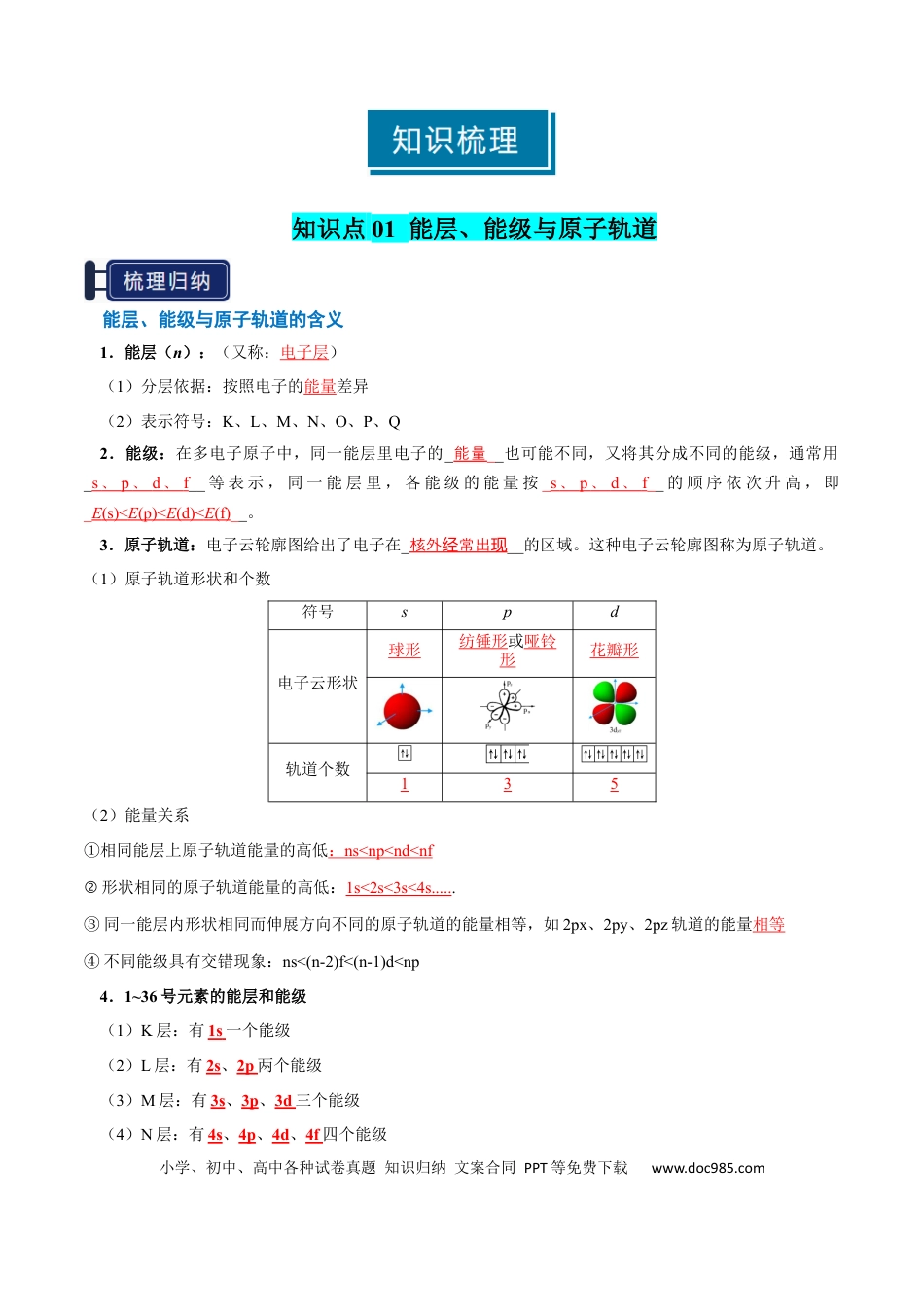 高中化学知识清单14 原子结构与性质（解析版） .docx