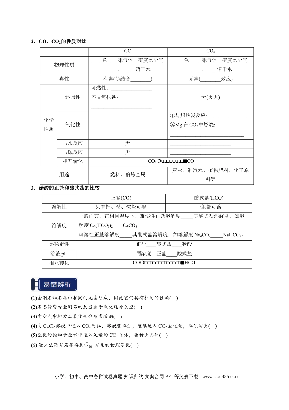 高中化学知识清单12 碳、硅及无机非金属材料-（原卷版）.docx