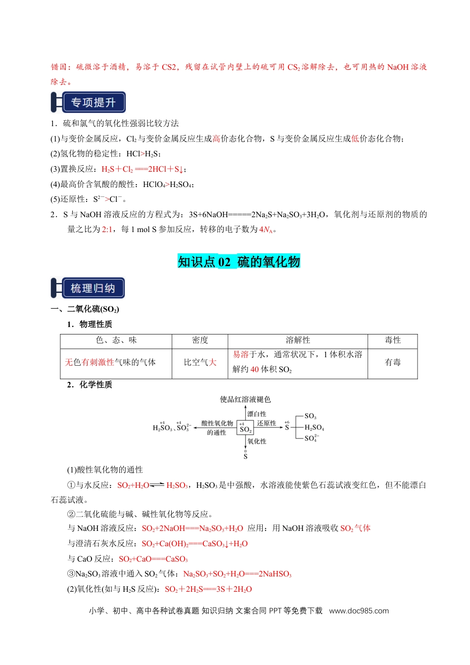 高中化学知识清单10 硫及其重要化合物-（解析版）.docx