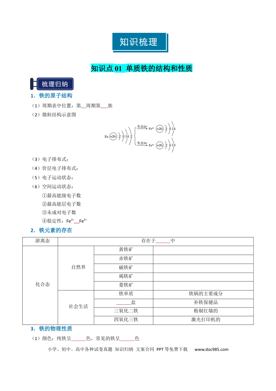 高中化学知识清单06 铁及其重要化合物（原卷版）.docx