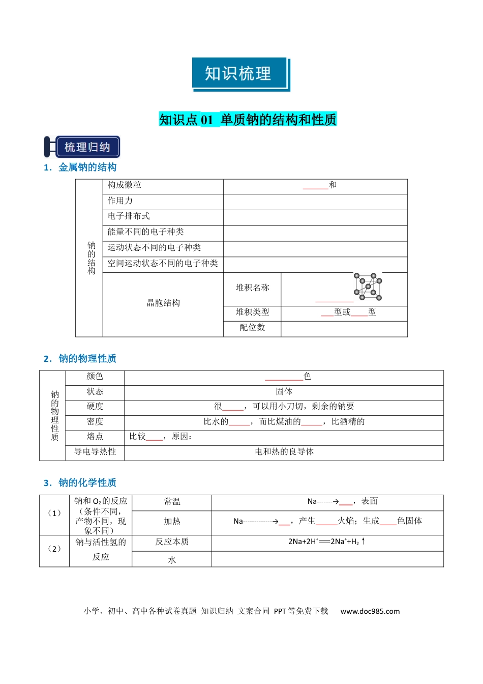 高中化学知识清单05 钠及其重要化合物（原卷版）.docx