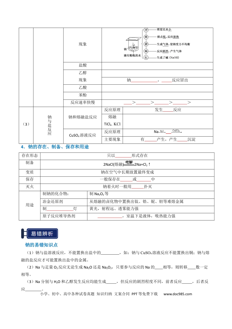 高中化学知识清单05 钠及其重要化合物（原卷版）.docx