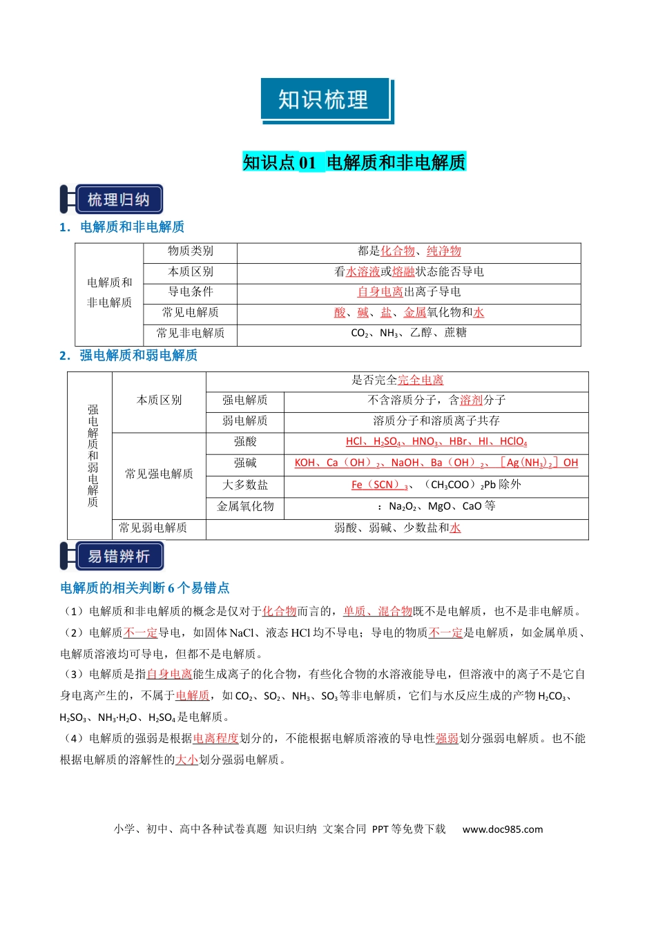 高中化学知识清单02 离子反应（解析版）.docx