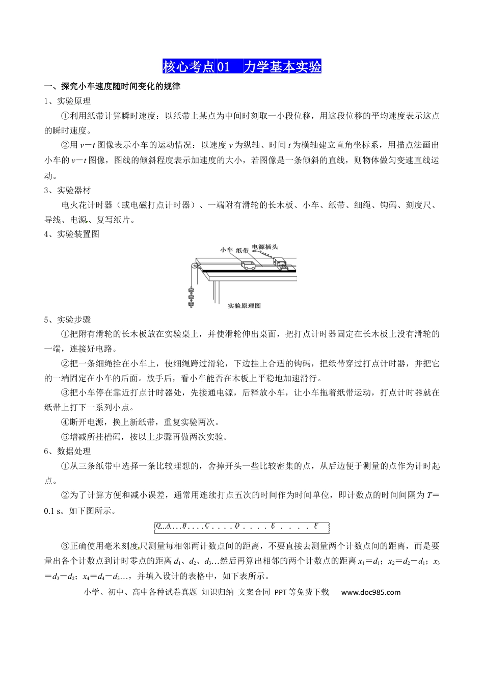 高中物理各专题核心考点梳理13  力学实验（解析版）.docx