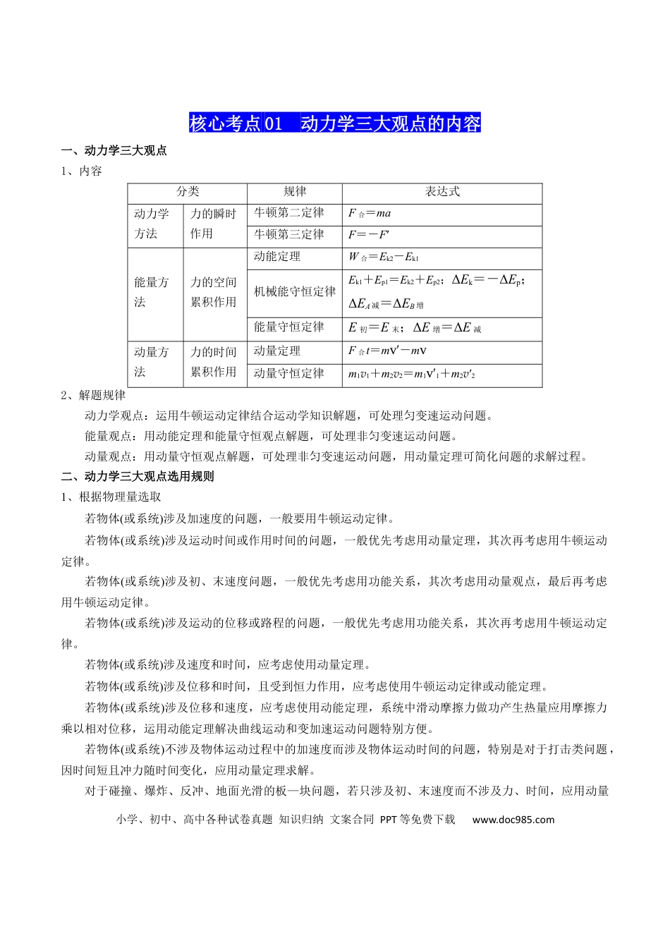 高中物理各专题核心考点梳理09  动力学三大观点（原卷版）.docx
