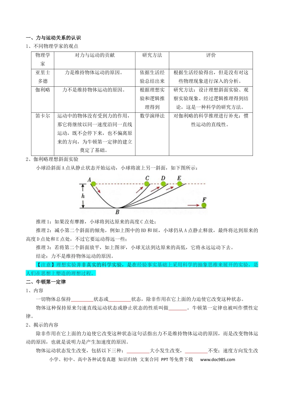 高中物理各专题核心考点梳理03  运动和力的关系（原卷版）.docx