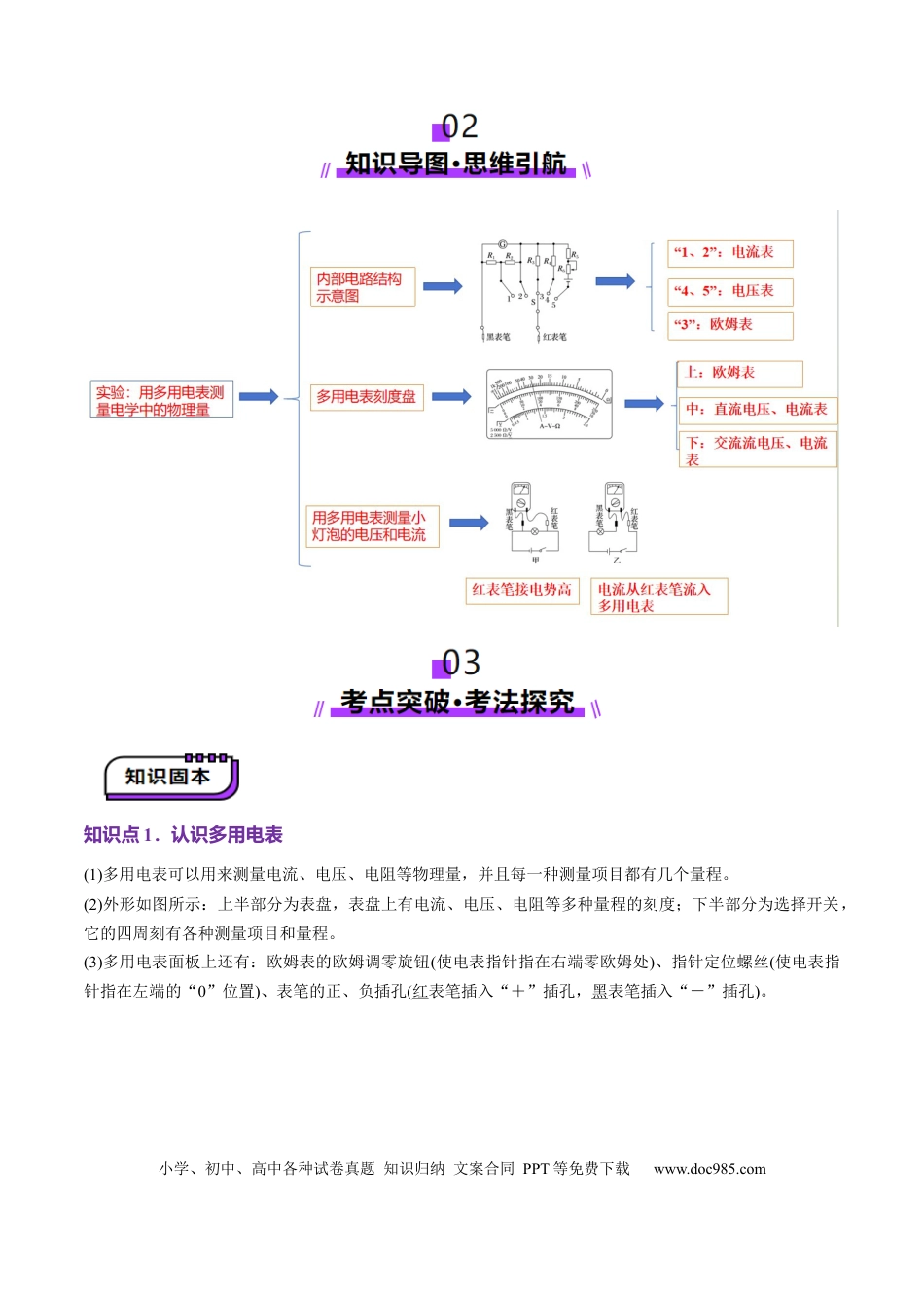高中物理第44讲   重点实验：用多用电表测量电学中的物理量(讲义)（原卷版）.docx