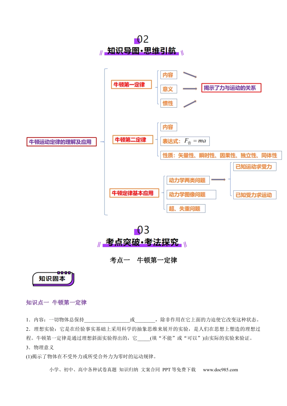 高中物理第09讲  牛顿运动定律的理解及基本应用  (讲义)（原卷版）.docx