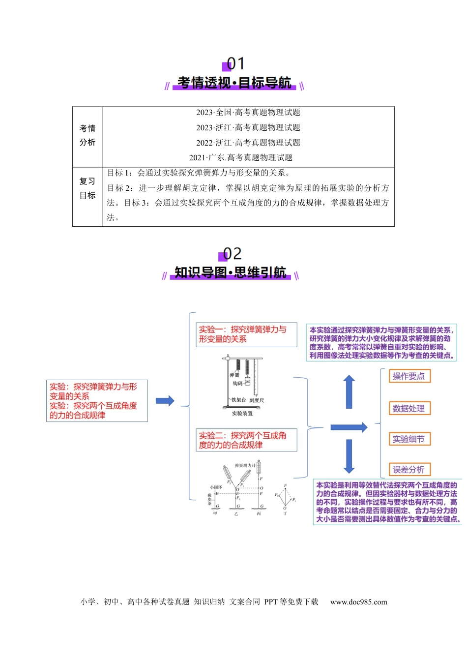 高中物理第08讲  实验：探究弹簧弹力与形变量的关系、实验：探究两个互成角度的力的合成规律（讲义）（原卷版）.docx
