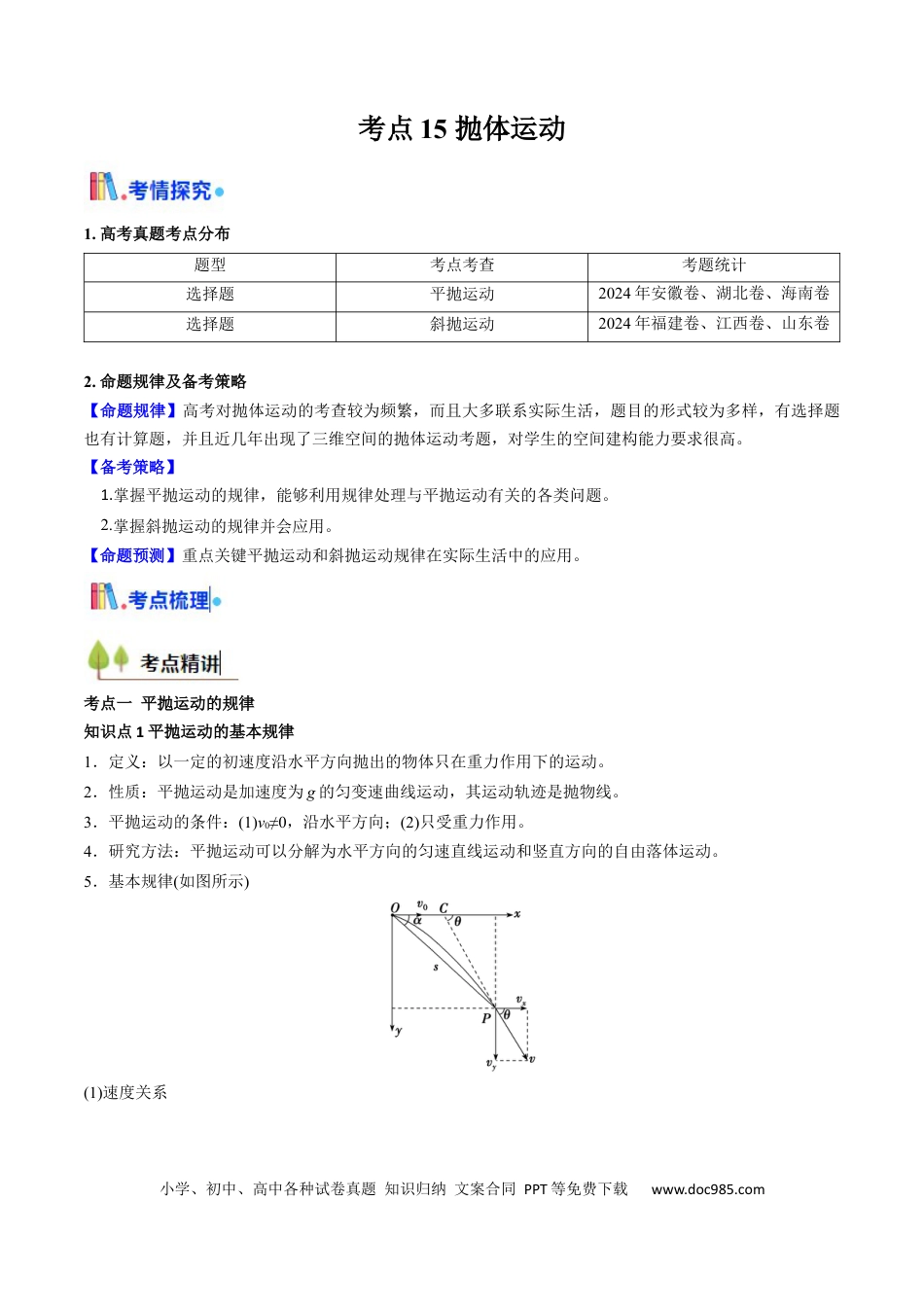 高中物理核心考点精讲精练15 抛体运动（解析版）.docx