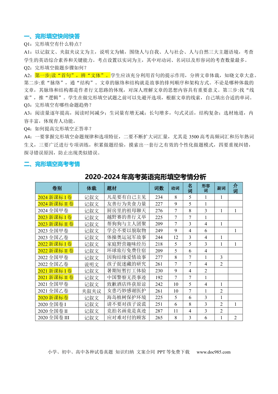 高中英语专题突破42 完形填空满分策略（讲案）原卷版.docx