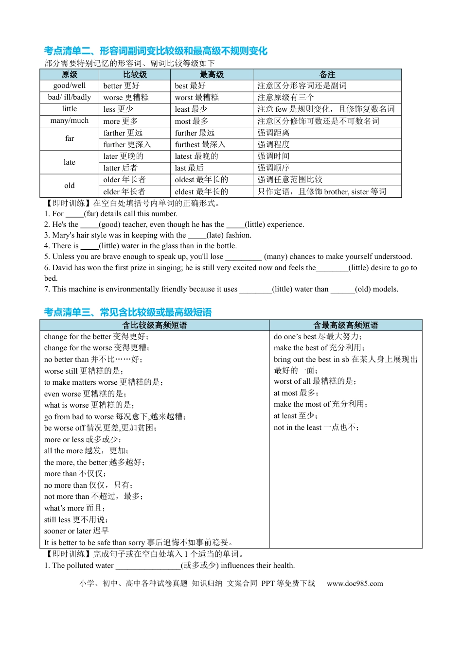 高中英语专题突破24 形容词副词比较等级六类十八个考点（讲案）原卷版.docx