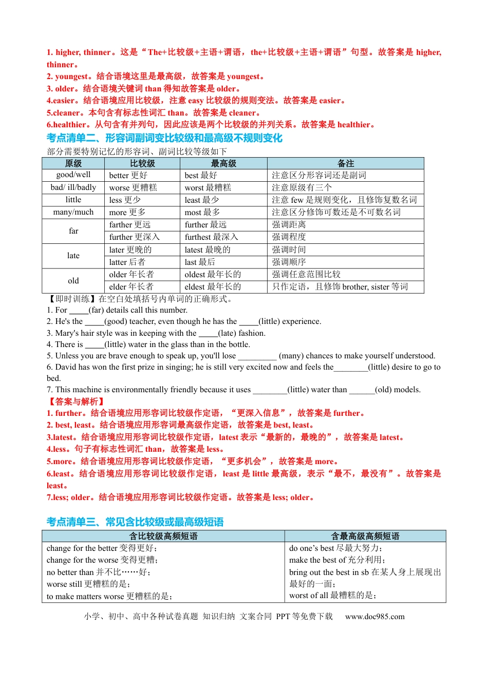 高中英语专题突破24 形容词副词比较等级六类十八个考点（讲案）解析版.docx