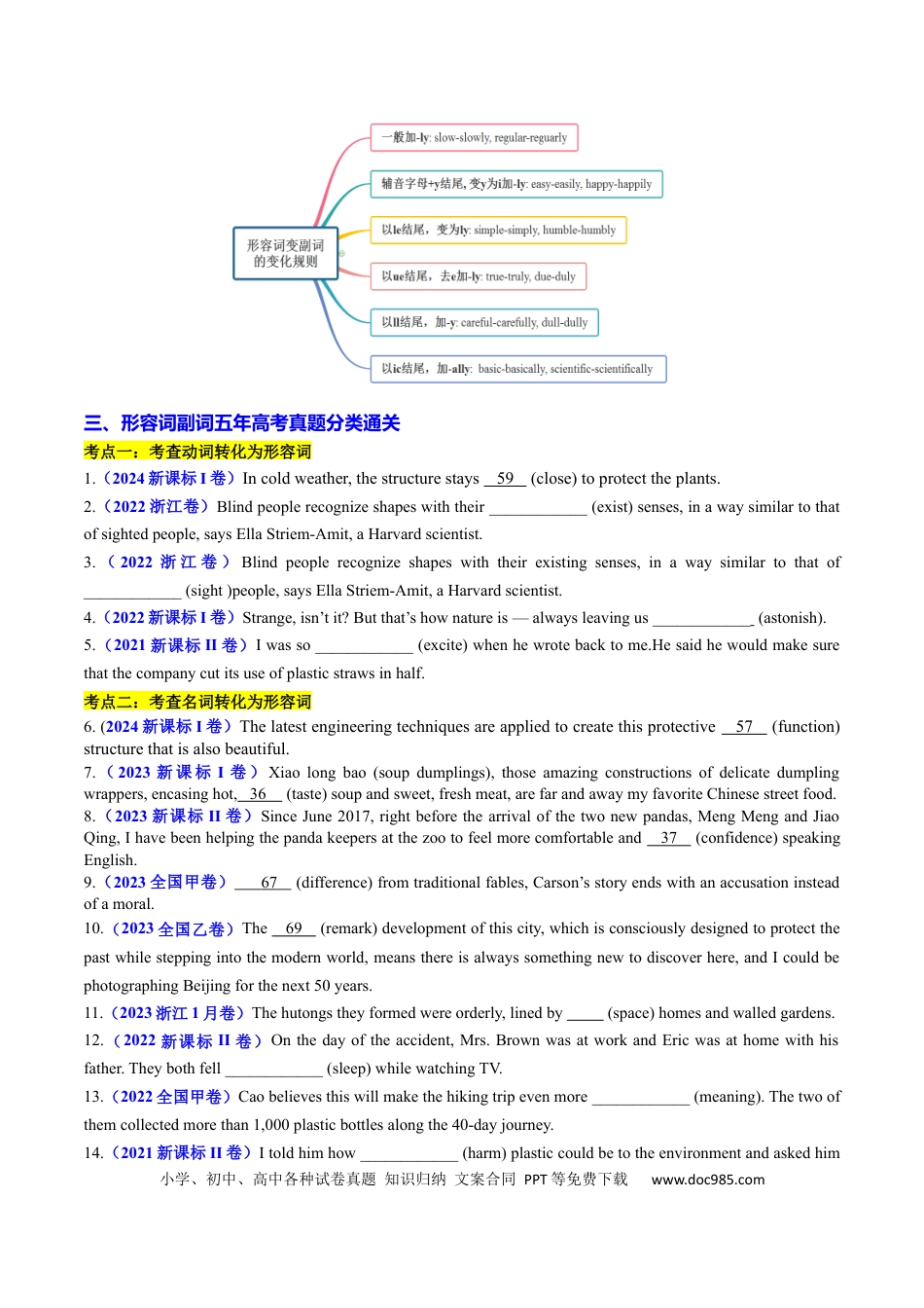高中英语专题突破23 语法填空之形容词副词100题（练案）原卷版.docx