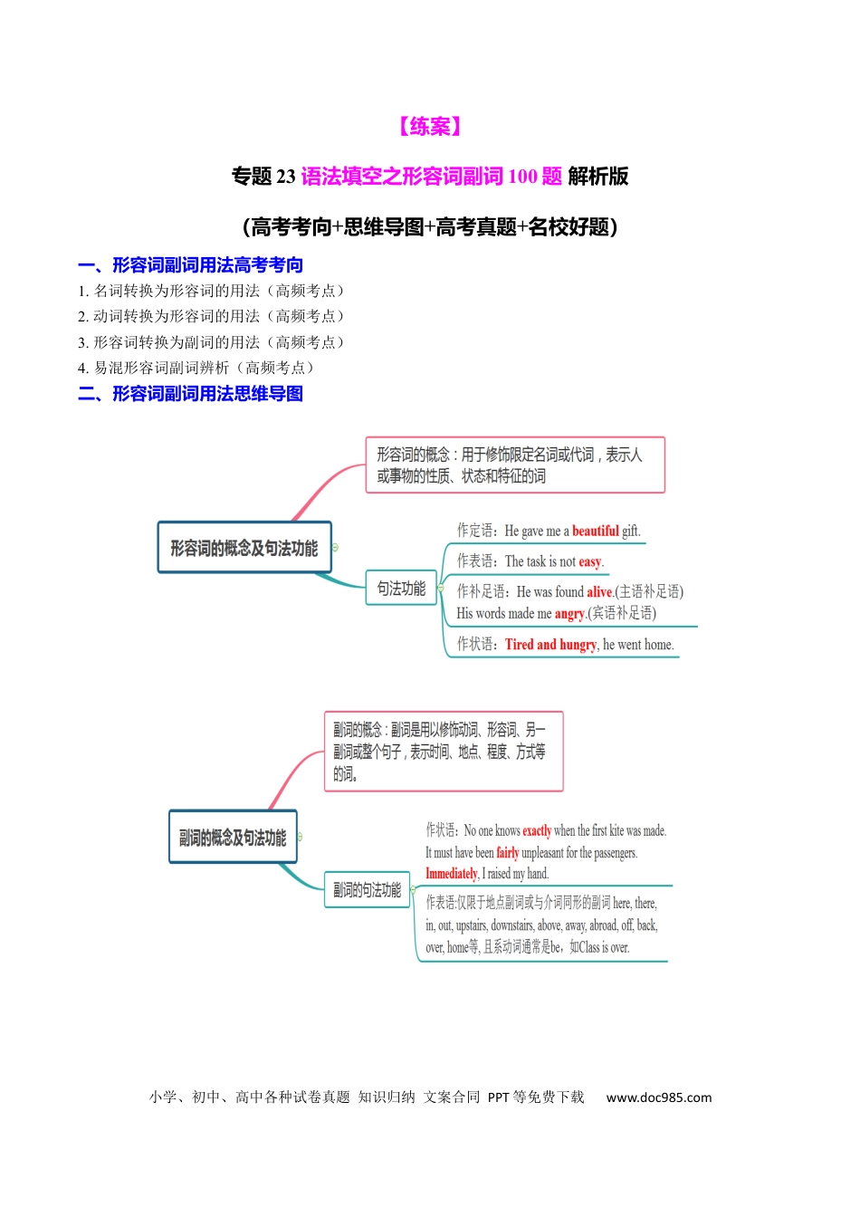 高中英语专题突破23 语法填空之形容词副词100题（练案）解析版.docx