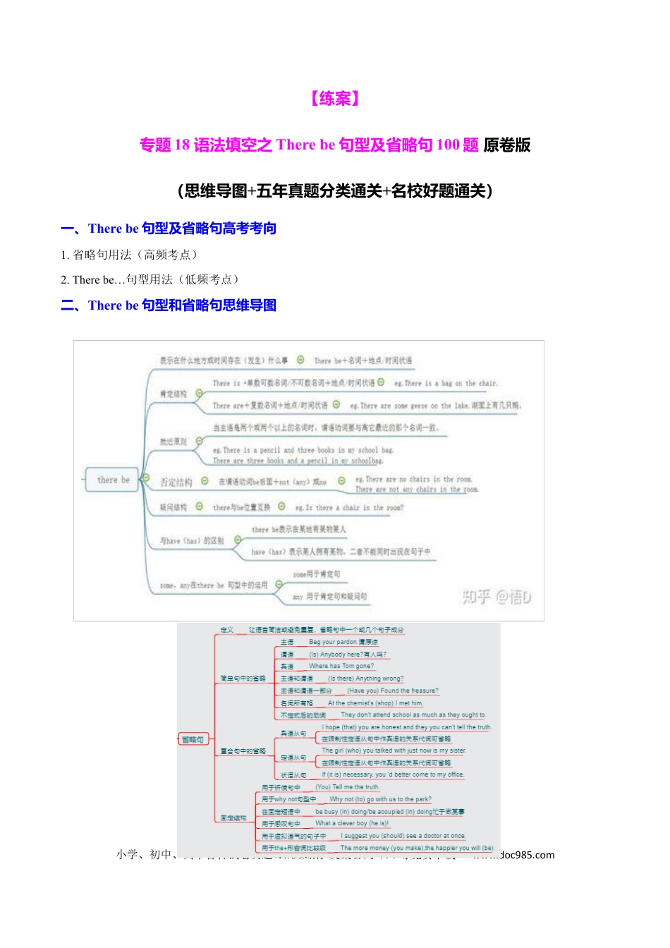 高中英语专题突破18 语法填空之There be句型及省略句100题（练案）原卷版.docx